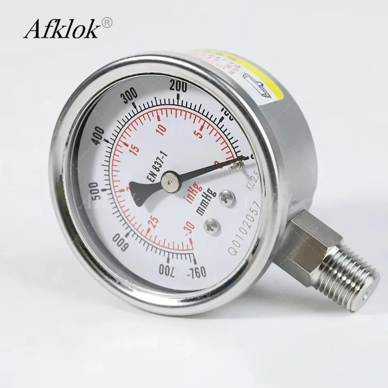 1PCS Stainless steel shell pressure gauge -760-0 MmHg installed at the bottom of the vacuum pressure gauge