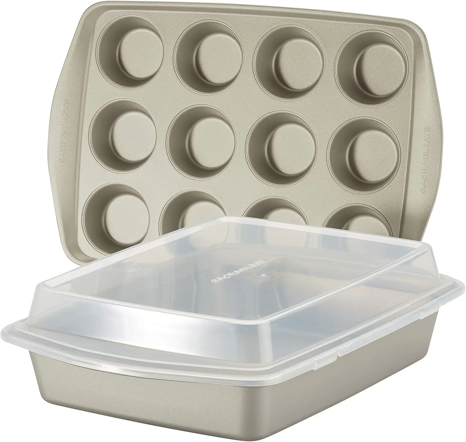 

3-Piece Nonstick Bakeware Set with Lid: Muffin Pan & Baking Pan, Oven Safe to 450°F