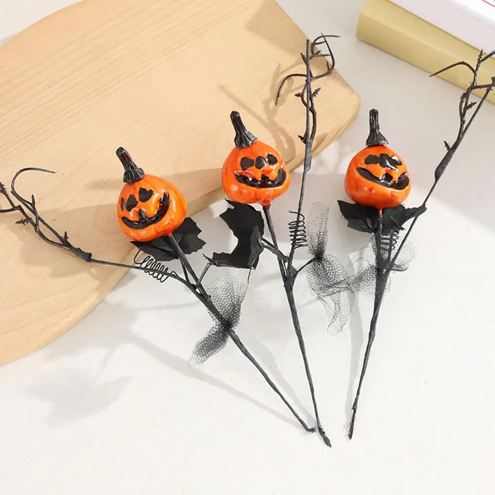 Artificial Pumpkin Decoration Halloween Floral Arrangement Artificial Pumpkin Stems with Black Maple Leaves Halloween for Floral