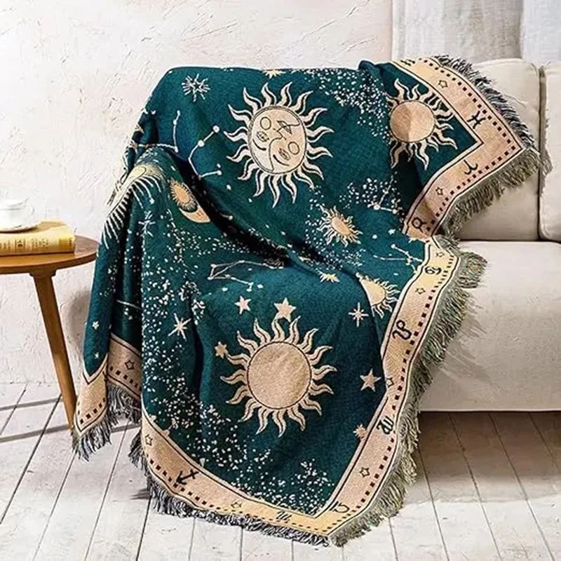 Vintage Jacquard Woven Sum God Sofa Throw Blanket Universal Sofa Cover Nordic Star Thread Aesthetics Tapestry Leisure Bedspread