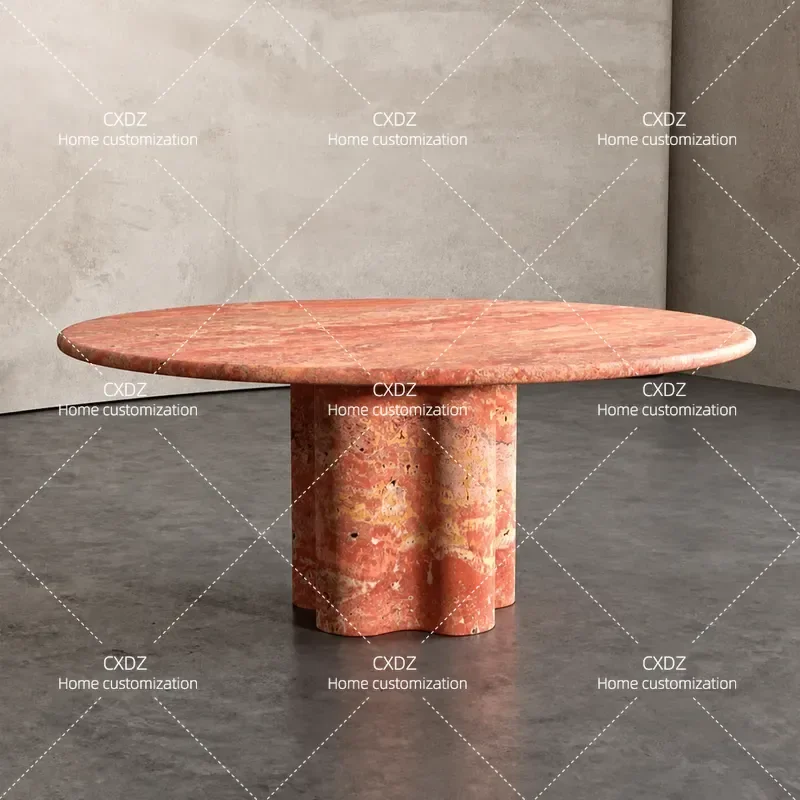 Natural Red Marble Round Dining Table with Hole Modern Minimalist Light Luxury Nordic Style Natural Stone Furniture for Home