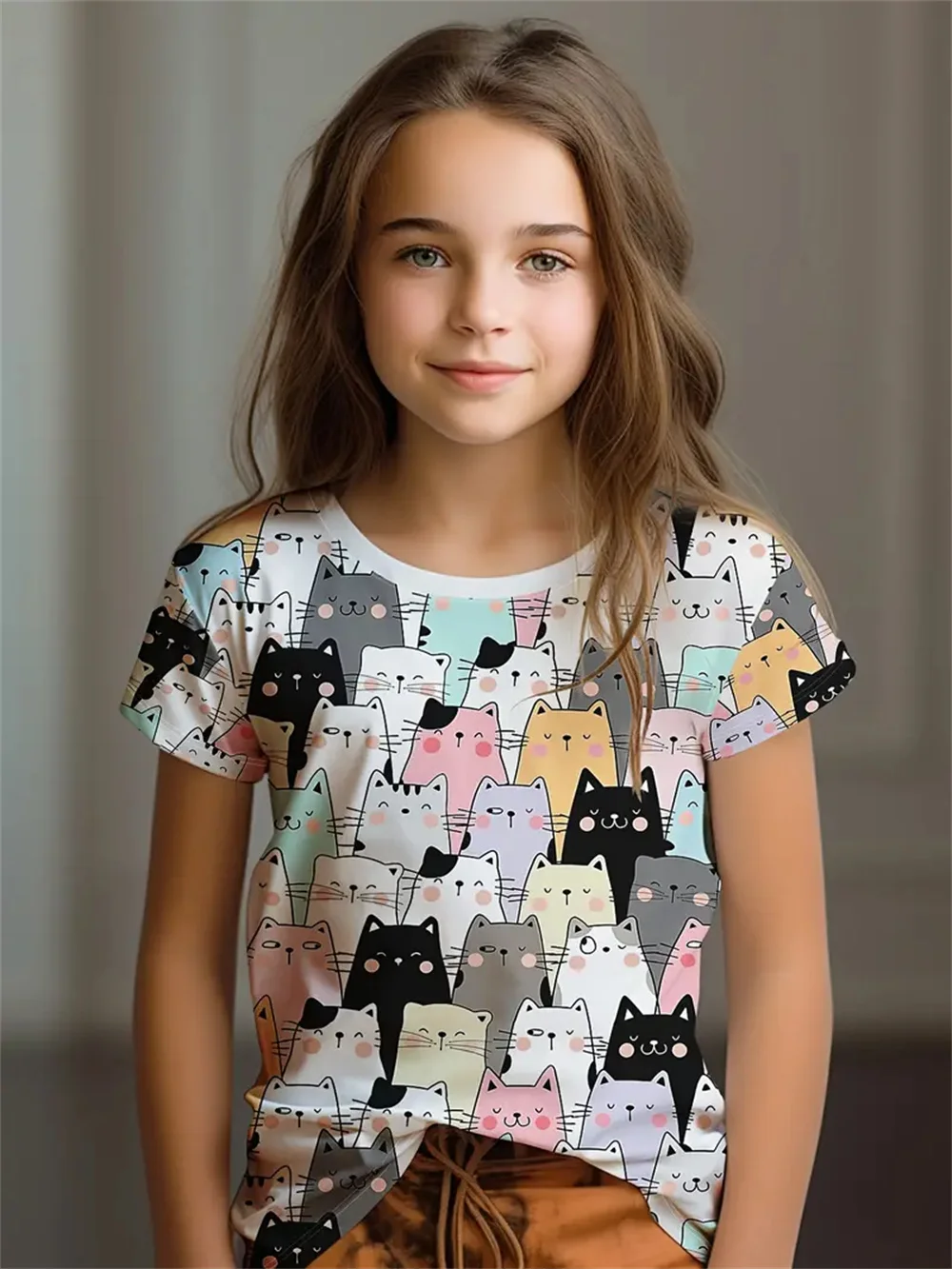 2025 Casual T-Shirts Girls' Clothing New Funny Animal 3d Print Girls' T-Shirts Party Fashion Short Sleeved Tops Tee