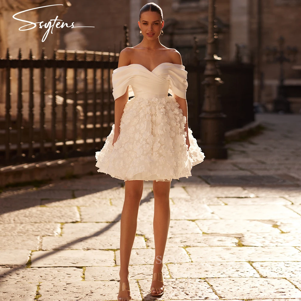 SSYTENS Charming Short Wedding Dresses For Woman Off Shoulder 3D Appliques Bride Vestido De Casamento Personalized Customized