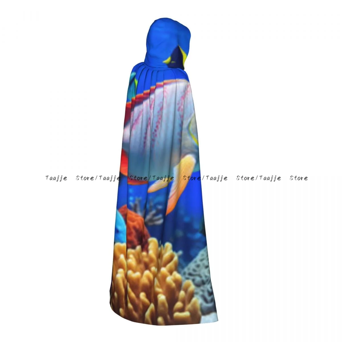 

Medieval Cosplay Cloak Hooded Coat Underwater Scene With Coral Reef And Tropical Fish Cape Coat Long Trench Costume Wizard Cloak