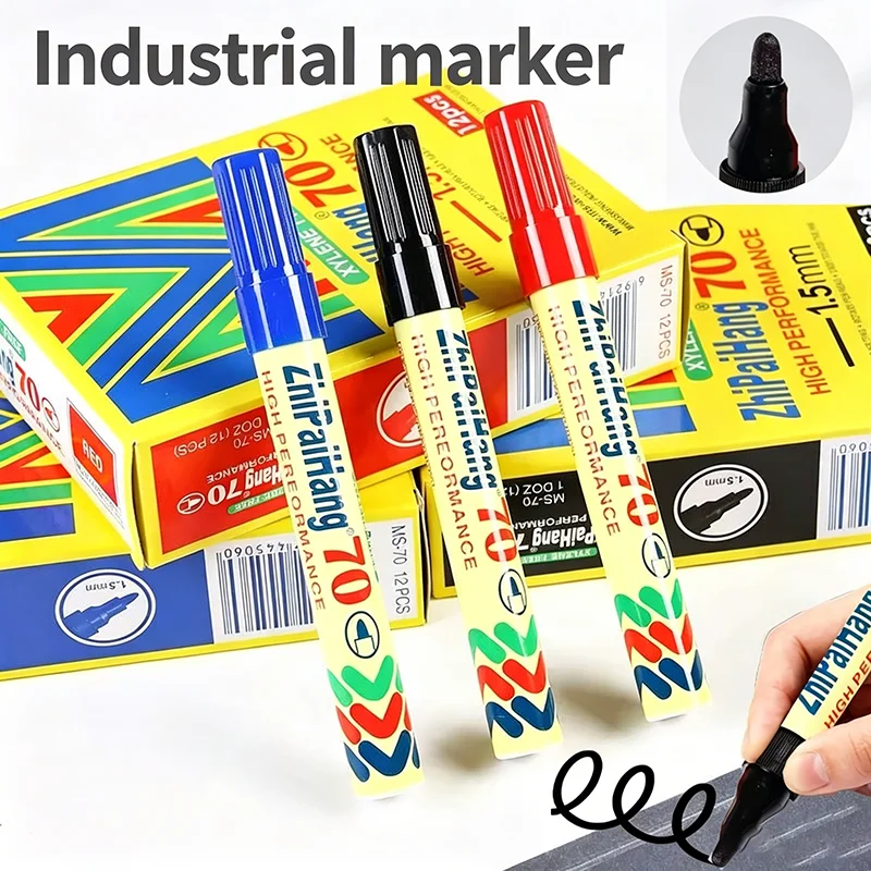 Waterproof Industrial Marker Pen 3Pcs Red/Black/Blue – Permanent Marking for Metal, Wood, Carton Boxes, Factory, Packaging & War