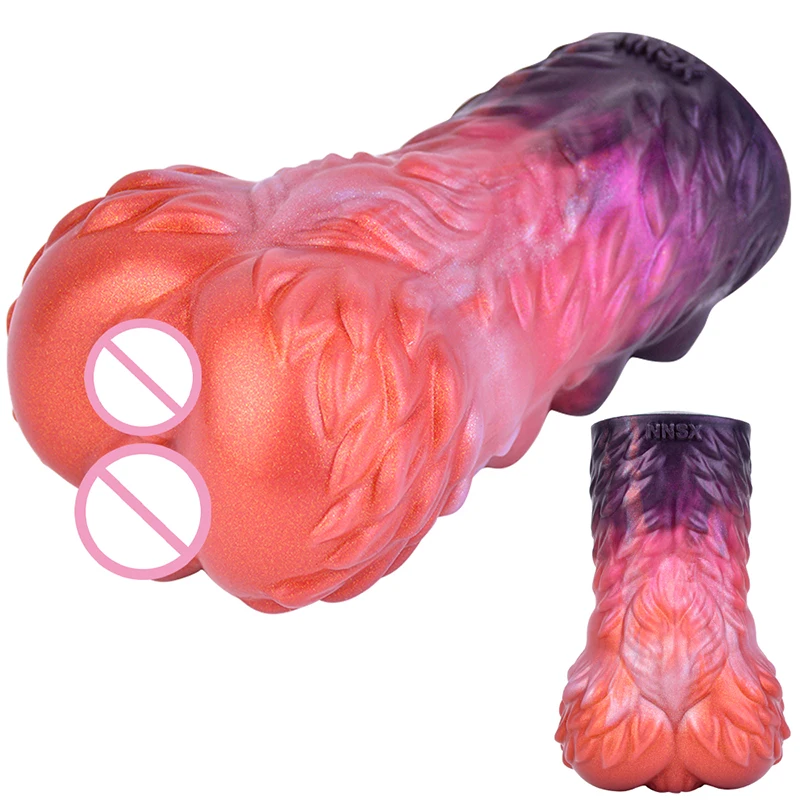 14.8*3.5cm Feather Pattern Monster Ass Dragon Dog Boobs Portable Pussy Male Masturbator Adult Sex Toys for Men Masturbation Cup