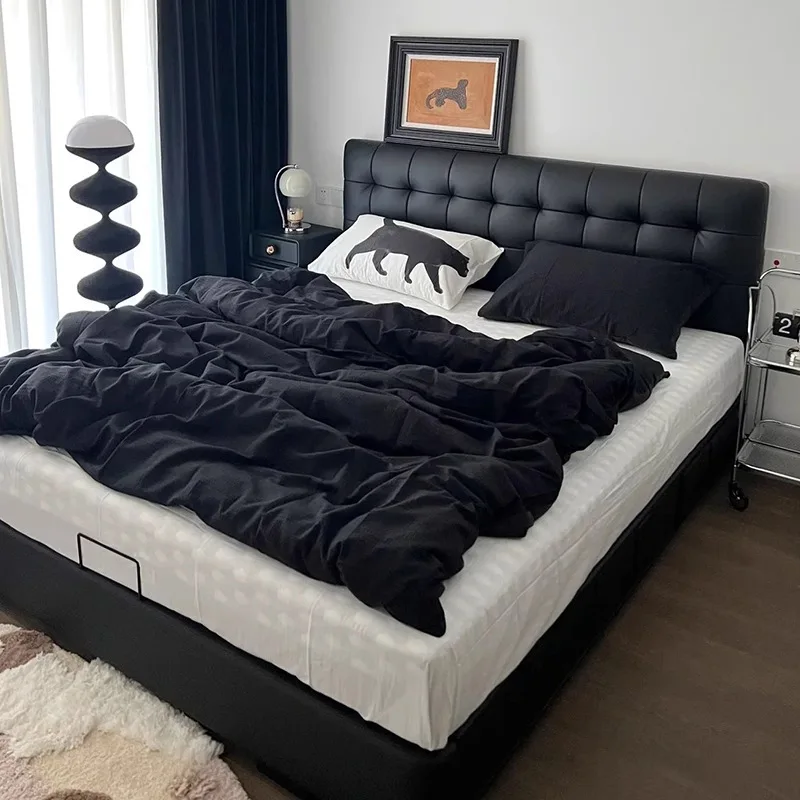 

Black leather bed master bedroom bed