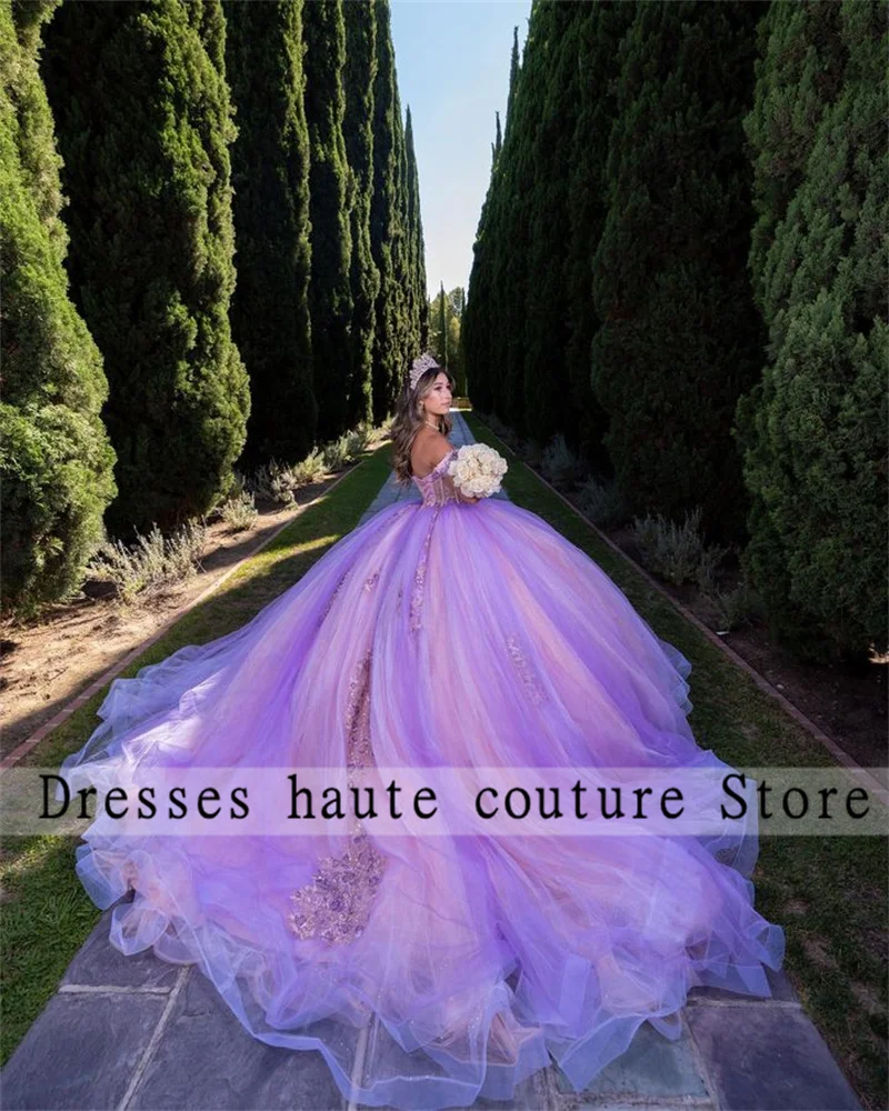 Mexico Purple Sweetheart Quinceanera Dress 2023 Appliques Corset Prom Dress Princess Ball Gown Sweet 16 Robe De Bal