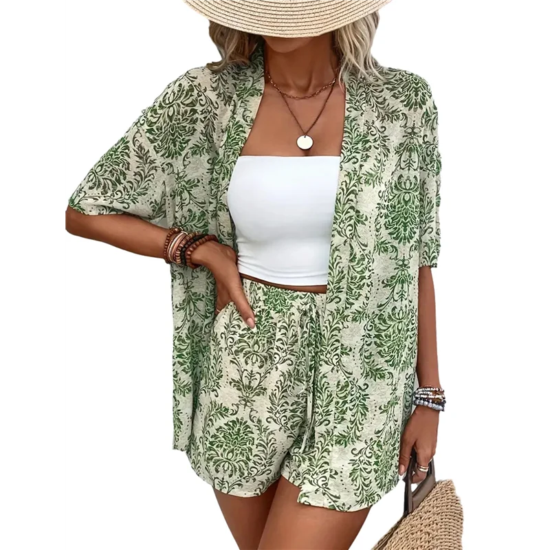 Nouveau-pantalon de plage pour femmes Co Ord ensemble 2 pièces chemise habillée et vêtements de plage courts pour les femmes