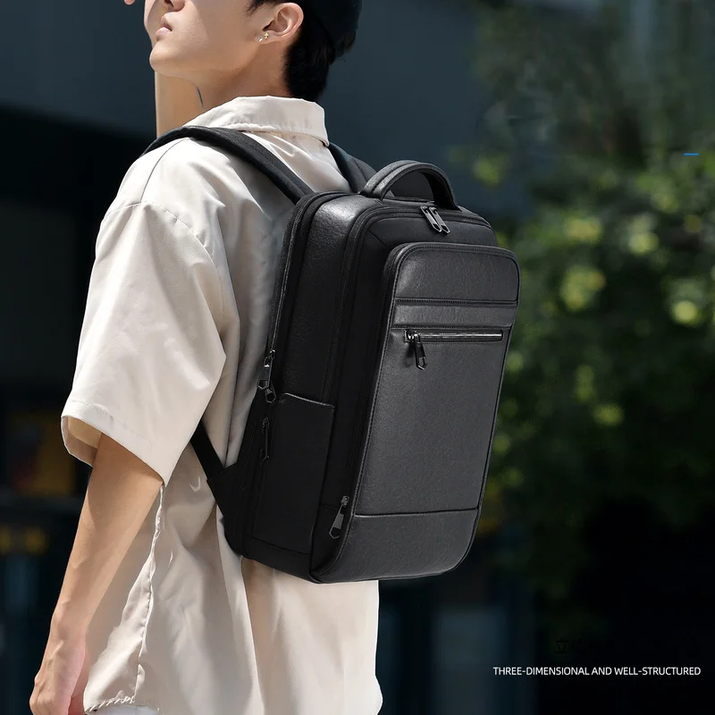 New Genuine Leather Men's Backpack Business Laptop Daypack Large Capacity Waterproof Outdoor Travel Bag Premium Rucksack for Wor