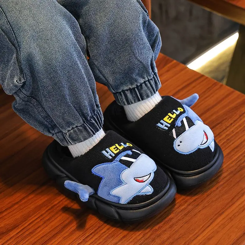 Warm Lightweight Indoor House Slippers Shark Inspired Design Plush Cotton Home Slippers for Men Women
