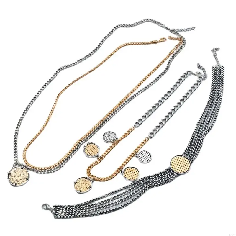  4PCS Bold Stackable Chains Gothic Jewelry Punk Hip Hop Accessory Sturdy Alloy Necklace