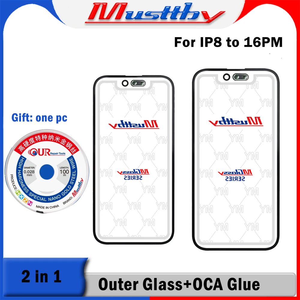 Musttby 10pc 1:1 For Apple iPhone 16 Pro max Outer OCA Glass  Hollow For iPhone 15 14 13 12 11 pro LCD Touch Screen Replacement