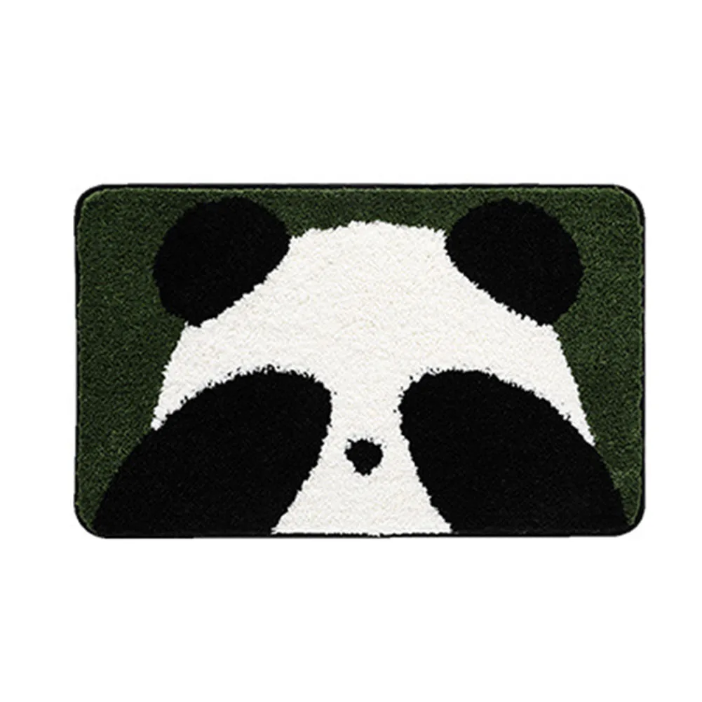 Adorable Cartoon Panda Shower Mat Soft and Non Slip Bath Rug Highly Absorbent Flocking for Clean and Dry Floors