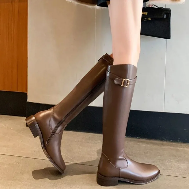 Black Elegant with Low Heels Shoes for Woman Long Brown Women's Boots Winter Knee High Shaft Stylish Lastest Price Goth