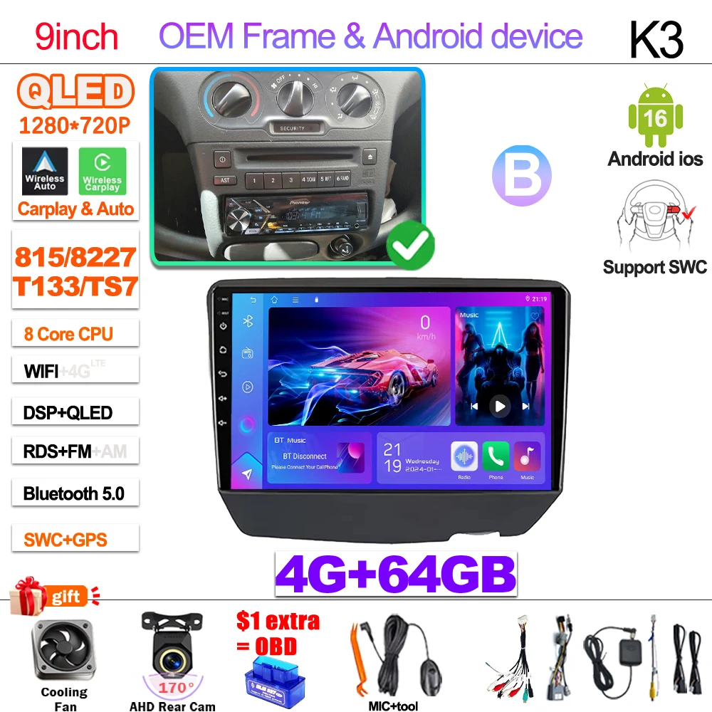 7“ 9” Android 16 Autoradio Voor Toyota Vitz XP10 Yaris Platz Echo 1999 2000 2001-2005 Multimedia Video Player Carplay GPS RDS
