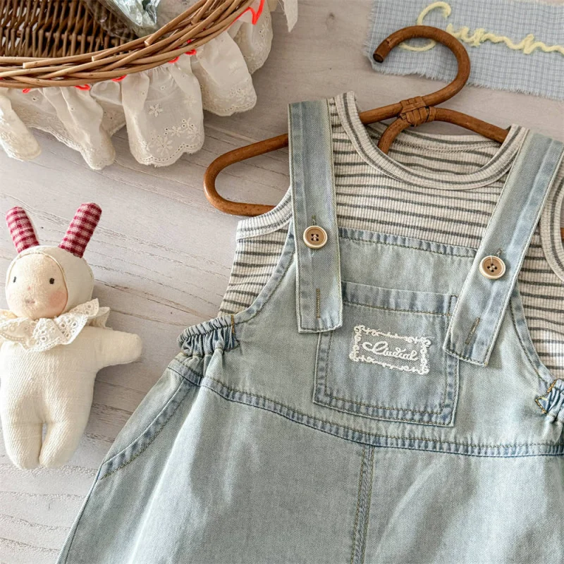 

Summer New Girls' Fashion Set Summer Baby Girl Denim Overalls Set Little Girl Summer Outfit