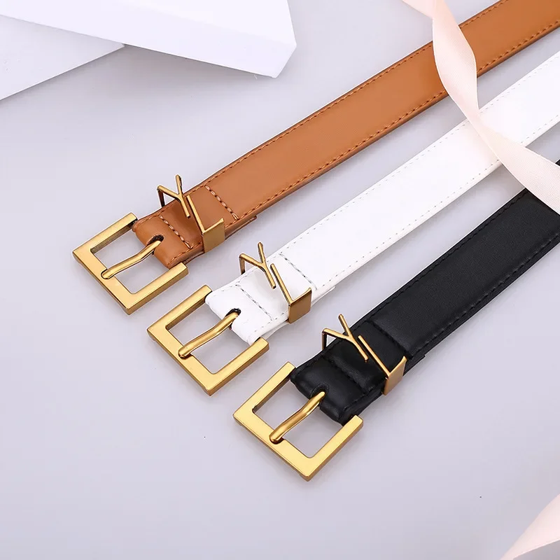 Fashionable Women's Belt Genuine Leather Gold Needle Buckle Versatile Daily Jeans Casual Decoration Designer Women's Belt 110cm