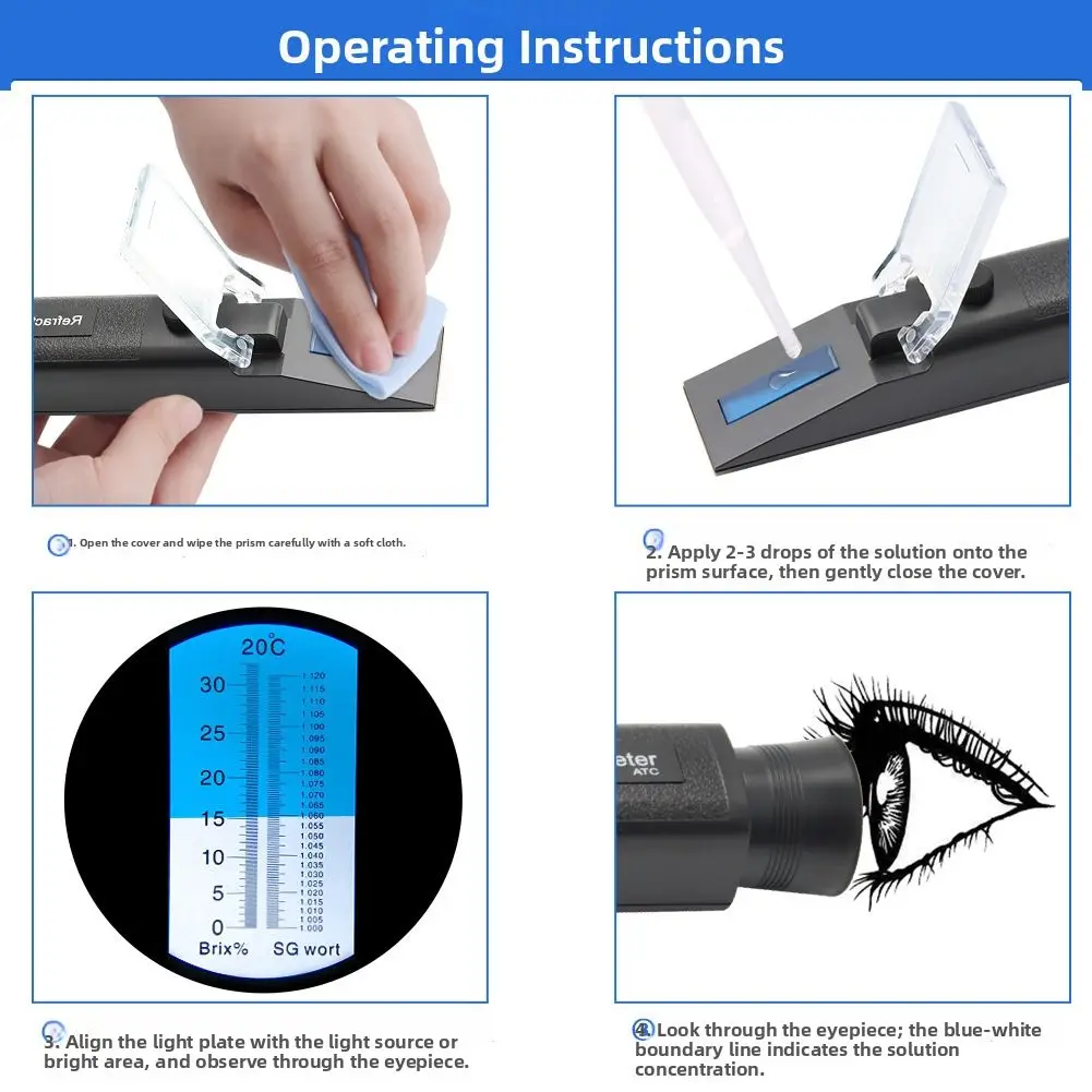 Handheld Refractometer 0-32 For Brix Dual Scale Sugar Meter For Beer Wine Wort Brewing Testing Tool Automatic Temperature Compen