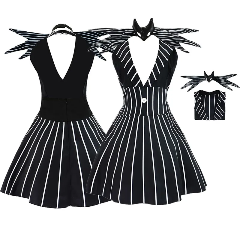 

TV Before Christmas Adult Women Jack Cosplay Dress Neckband Nightmare Fantasia Costume Outfits Halloween Carnival Party Suit