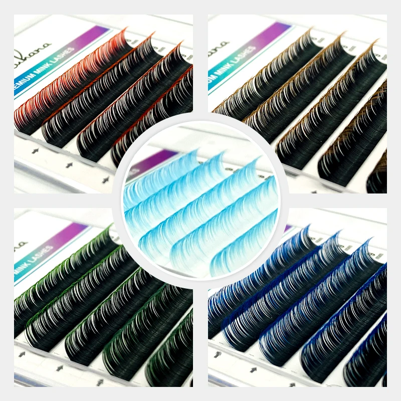 Ombre Green Red Brown Blue Purple Color Eyelash Extension Individual Faux Mink Eyelashes Gradient False Lashes for Makeup Tool