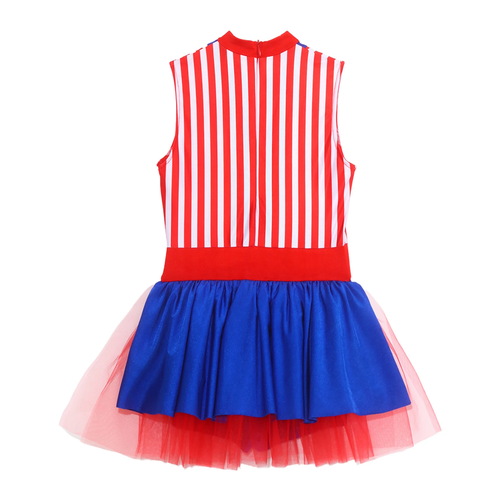 Girls Independence Day Festival Costume Rhinestone Stars Striped Color Block Dance Jumpsuit Ballet Tulle Tutu Skirted Leotards - view 5
