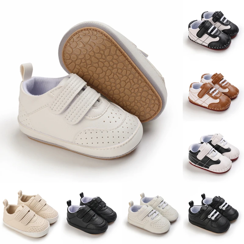 Infant Baby Boys Girls PU Leather Breathable Sneakers Shoes Anti-Slip Soft Rubber Soled Spring Autumn Toddler Baby First Walkers