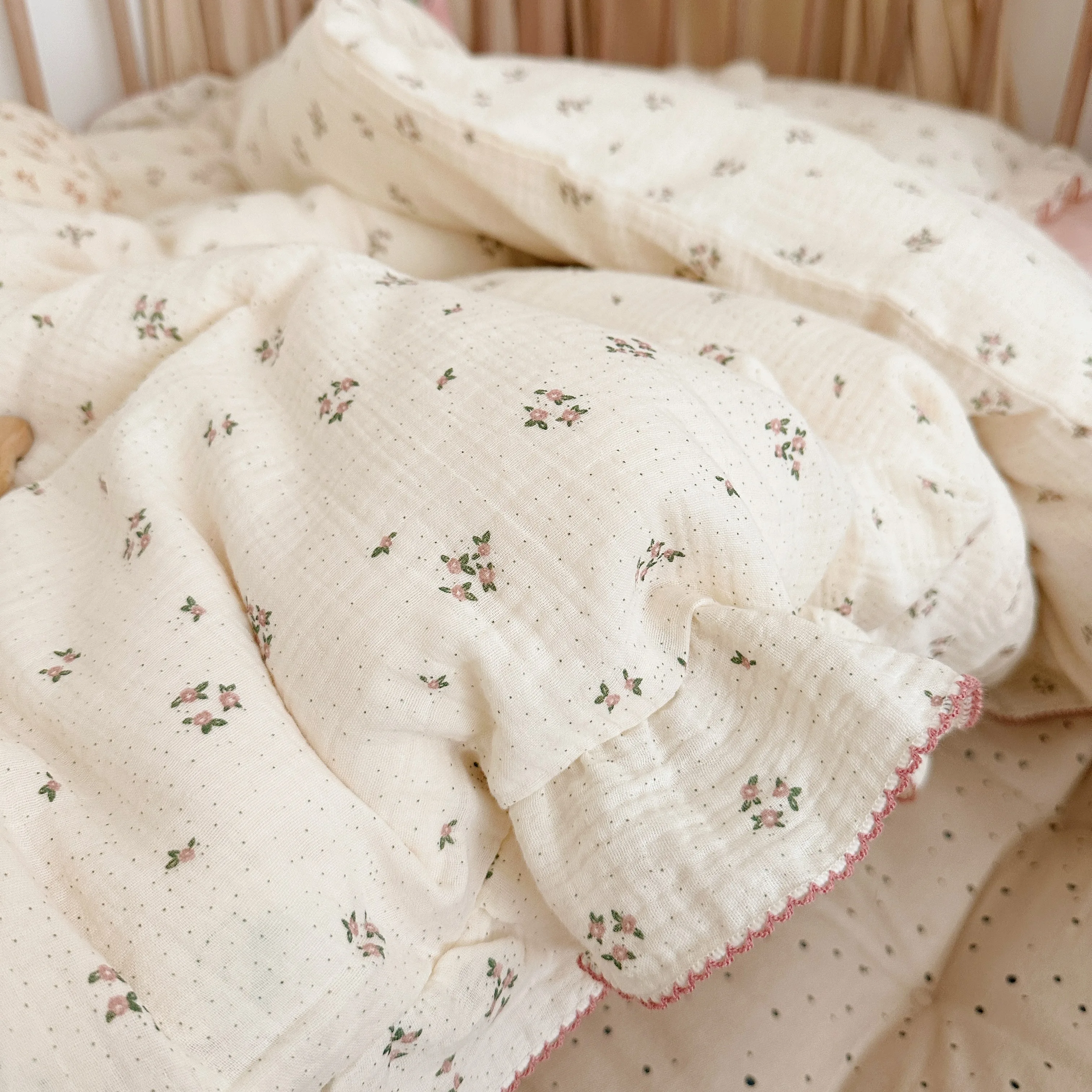 Juego de cama para cuna de bebé de algodón y muselina Floral Vintage, funda nórdica para niños, funda de almohada sin relleno