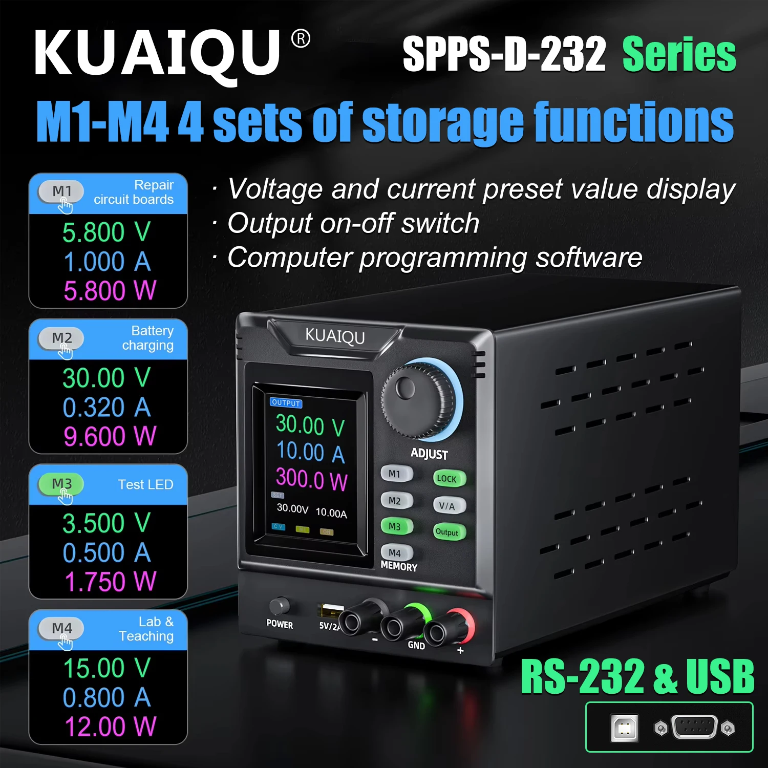 KUAIQU30V10AVariablePowerSupply4SetsDIYOfStorageSettings60V5AProgrammableUSBSoftwareOutputSwitchVoltageRegulator-AliExpress