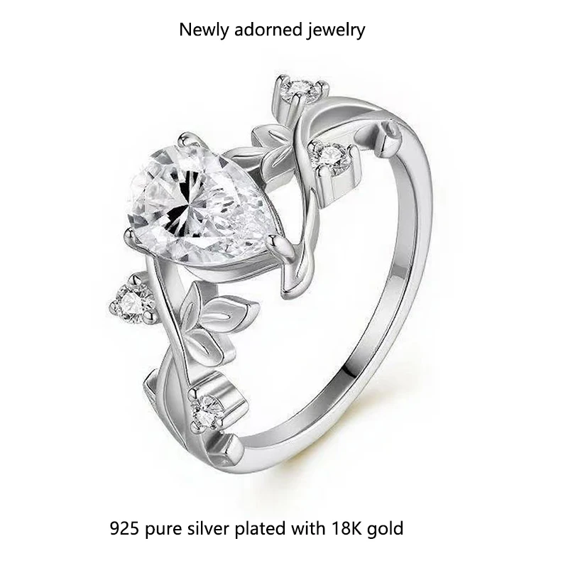 

AliExpress Cross-border New Style Branch Ring - European and American Fashion, Water Drop Moissanite Jewelry, High-end Floral Ri