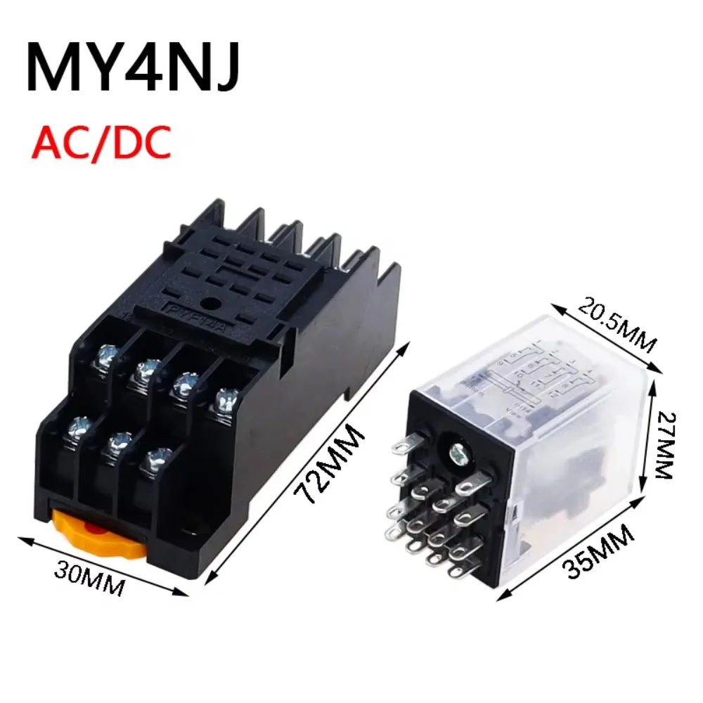 10 juegos MY4NJ HH54PL AC/DC 12/24/36V/48V/110/220V/380V bobina 4NO 4NC indicador LED ver relé  potencia carril DIN Base  14 pin
