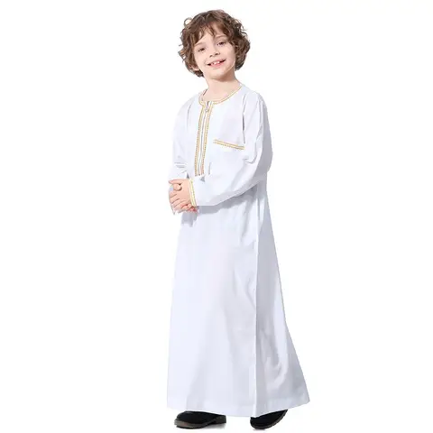 Cultural Embroidered Robe for Teen Boys, Muslim Style Long Thobe, Breathable Islamic Clothing for Special Events