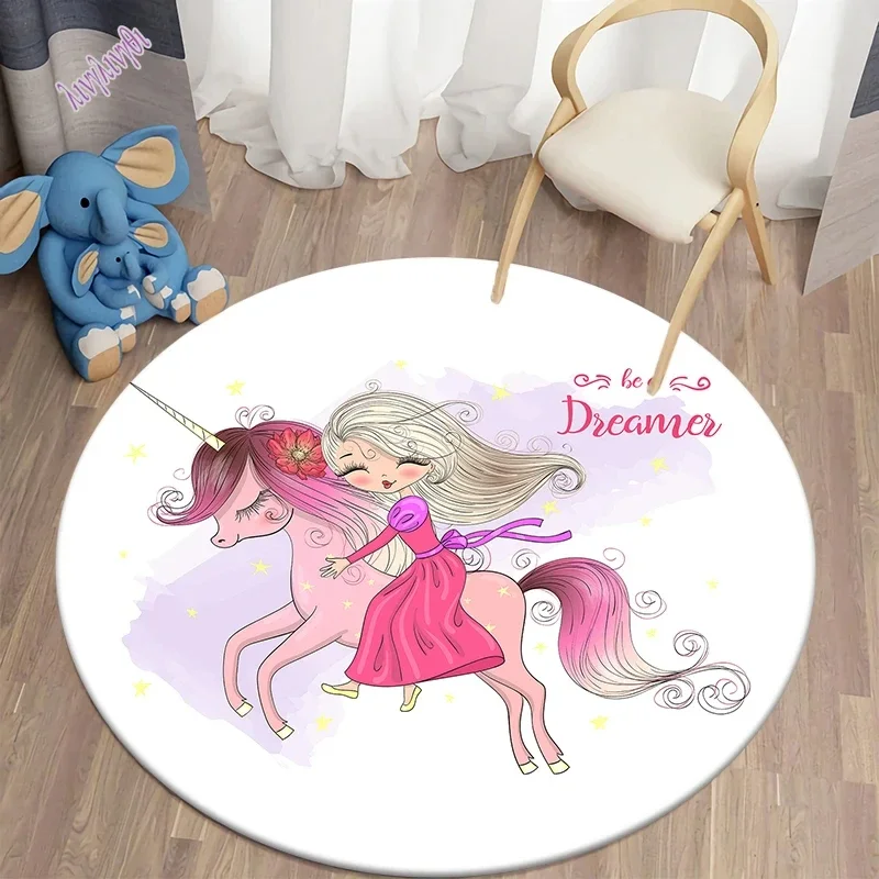Pink Ballet Princess Round Carpet Cartoon Girl Dancer Rug Home Doormat Living Room Bedroom Bathroom Balcony Kitchen Floor Mat