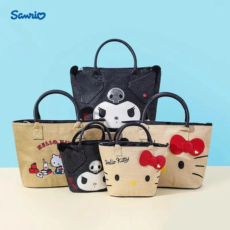 Hello Kitty Sanrio Plush Kawaii Cartoon Cute Dolls Travel Tote Bag Anime Plush Toys for Girls Kids Toys Birthday Gift