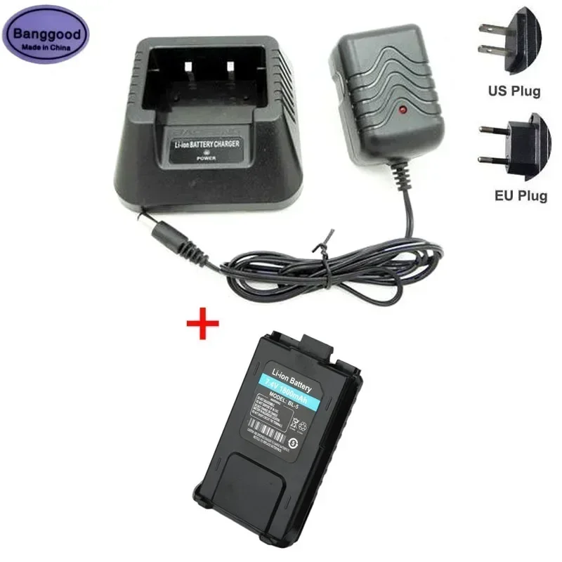 Desktop Dock Rapid Charger + BL5 BL-5 7.4V 1800mAh Li-ion Battery for BAOFENG UV5R UV-5R DM-5R UV-5RA UV-5RB BF-F9 Series Radio