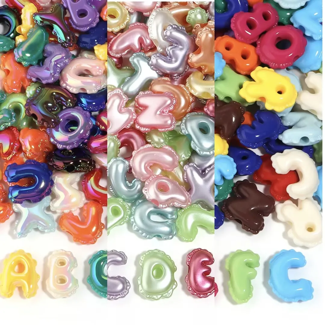 10-20Pcs Mixed Iridescent Balloon Wavy Edge Letters Loose Spacer Bead for Jewelry Making DIY Keychain Phone Chain Accessories