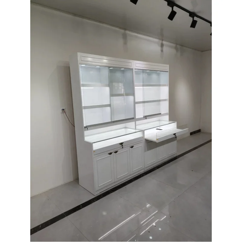 Estante de exhibición de joyería de pared para tienda minorista personalizado, bolso de venta al por menor moderno y vitrina de muebles para joyería H