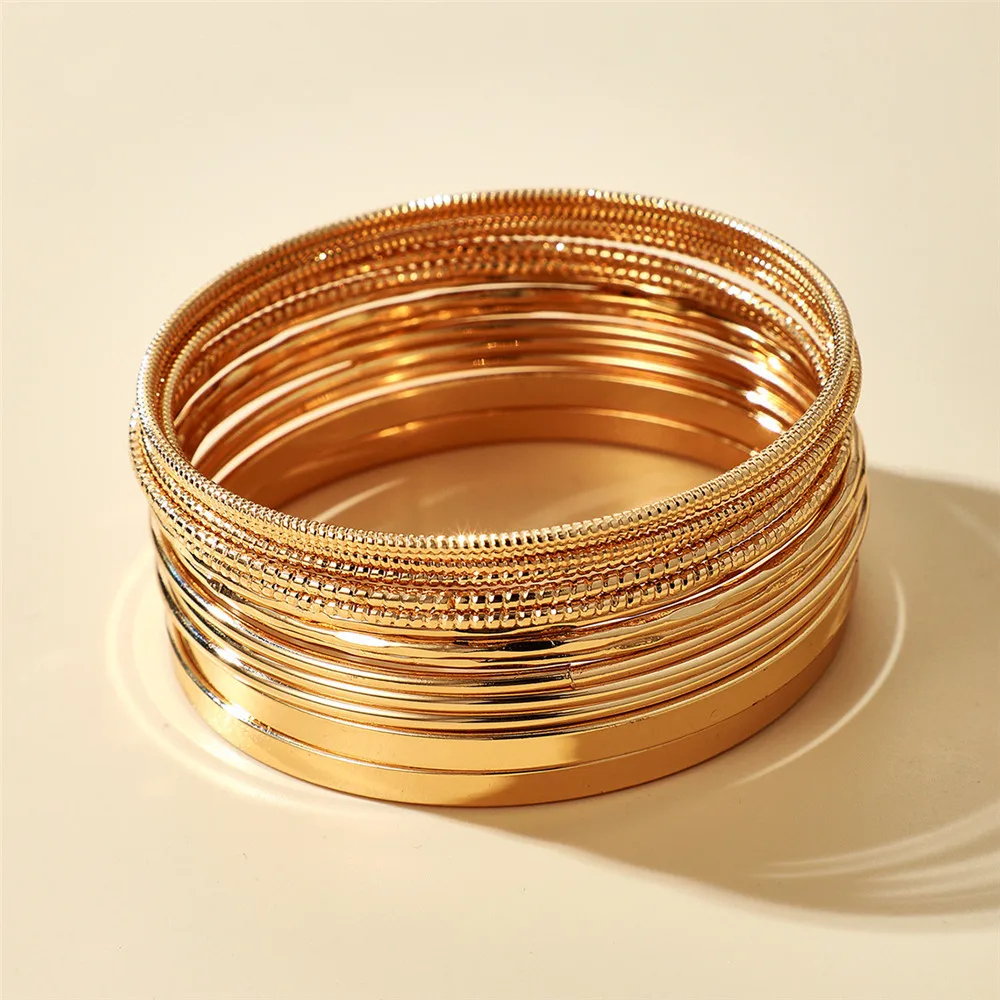 Charmsmic 14pcs/set Punk Style Round Big Circle Wide Bracelets & Bangles For Women Gold Color Armband Trendy Alloy Boho Jewelry