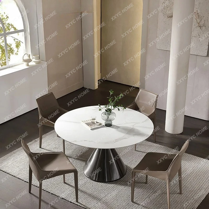 

Круглый обеденный стол из нержавеющей стали, легкий, роскошный, современный, простой, для дома, ресторанный стол из сланца