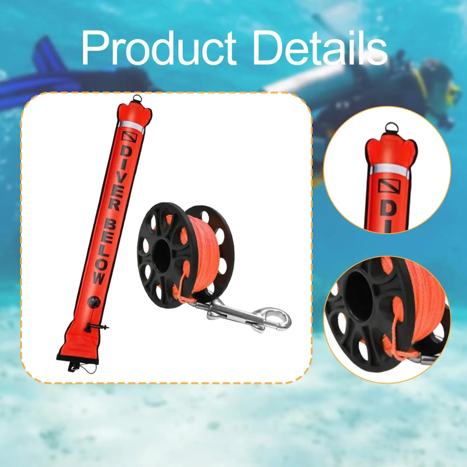 

Diving Surface Marker Buoy for Underwater Sports with Double Ended Bolt Clip Red Signal Tube with 98ft Finger Spool Reel Smb Set