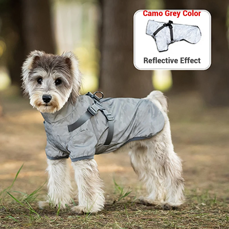 Waterproof Dog Rain Jacket with Harness Safety Reflective Dog Raincoat for Small Dogs Pet Outdoor Jackets for Jungle Camping