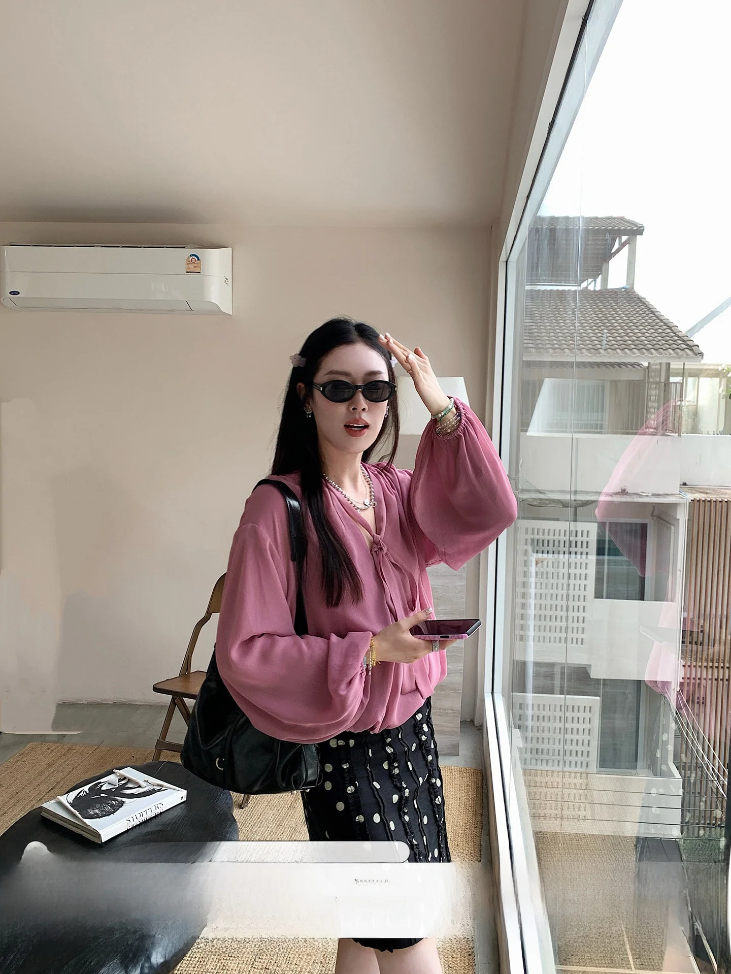 

Женская рубашка Stberry Jump в стиле ретро с V-образным вырезом и длинными рукавами, летняя, приятная для кожи, дышащая, свободного кроя, универсальная, для похудения