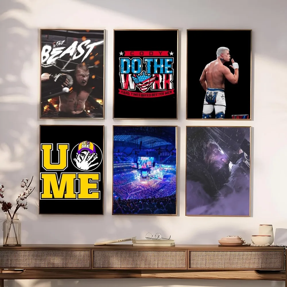 

1PC Wrestling Match Wwe Poster Self-adhesive Art Waterproof Paper Sticker Coffee House Bar Room Wall Decor