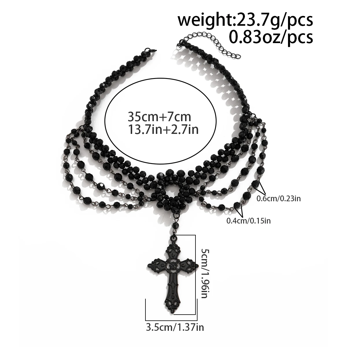 SHIXIN Gothic Multilayer Black Crystal Beads Chain Choker Necklace Women Vintage Big Cross Pendant Necklace Halloween Jewelry