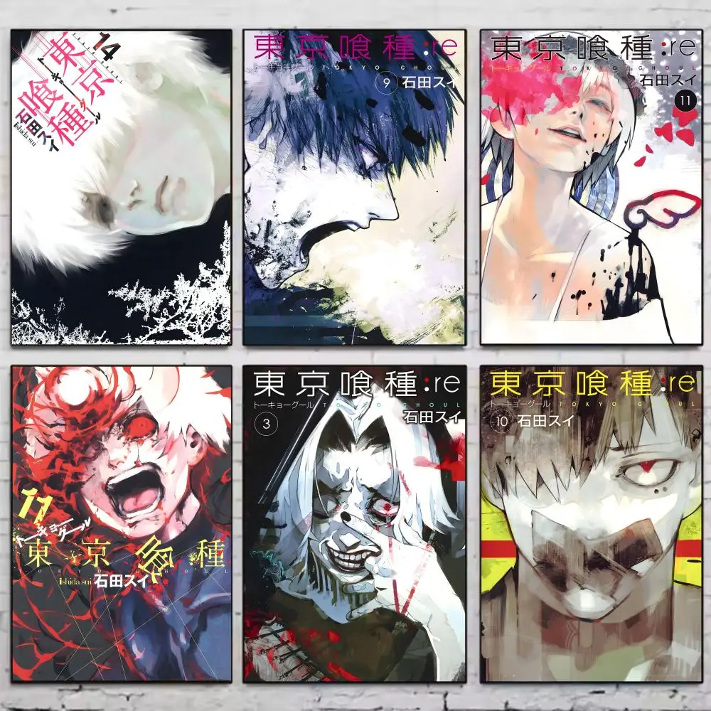 T-Tokyo Ghoul Anime Poster Stickers HD Painting Self-Adhesive Art for Bedroom Living Room Home Decor Modern Wall Decals Gift