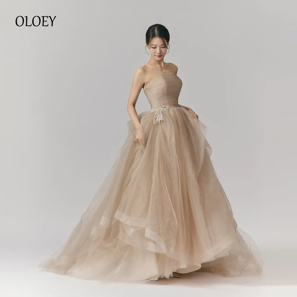 

OLOEY Elegant Champagne Formal Evening Dresses Korea Photo shoot Glitter Princess Prom Gowns perform Party Dress Customized