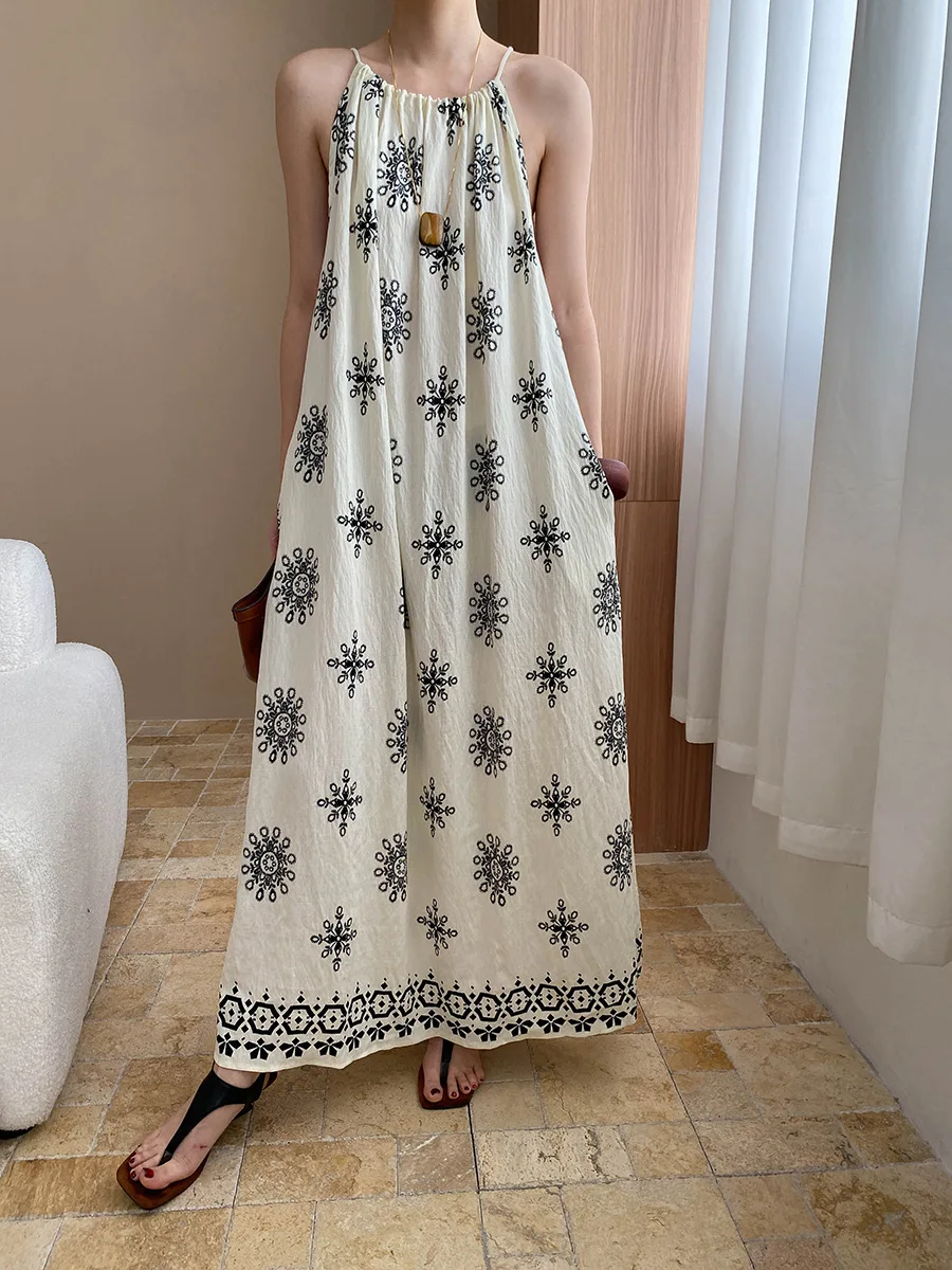 Women's Casual Printed Loose Suspender Dress
