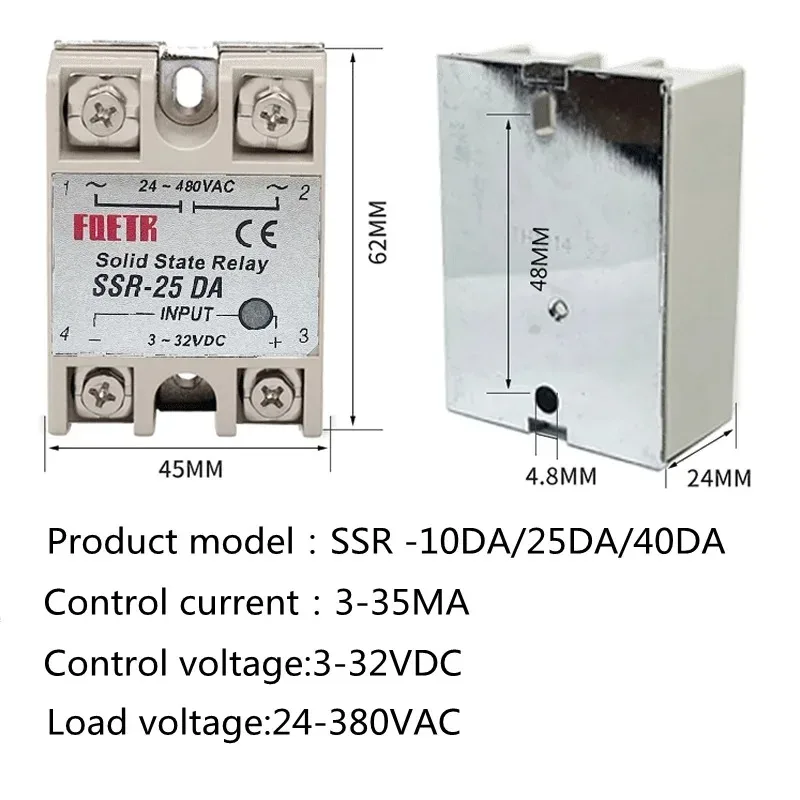 SSR Solid State Relay 10DA 25DA 40DA DC Control AC White Shell Single Phase Without Plastic Cover