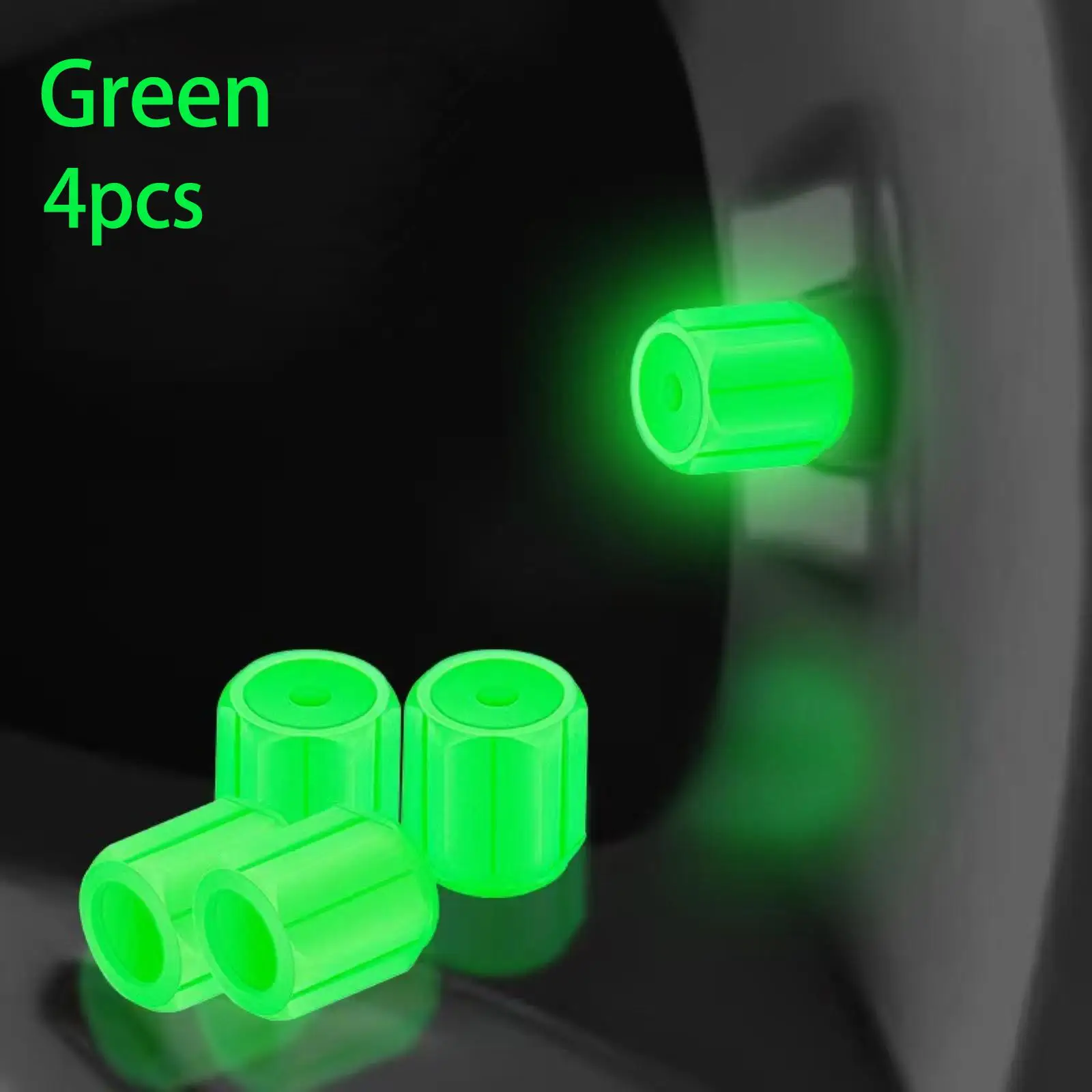 4 Stück fluoreszierende Reifenventilkappen, leuchtende Ventilkappen, im Dunkeln leuchtend, für Auto, Motorrad, Fahrrad, Radnabenabdeckung, Dekoration – Detail 3