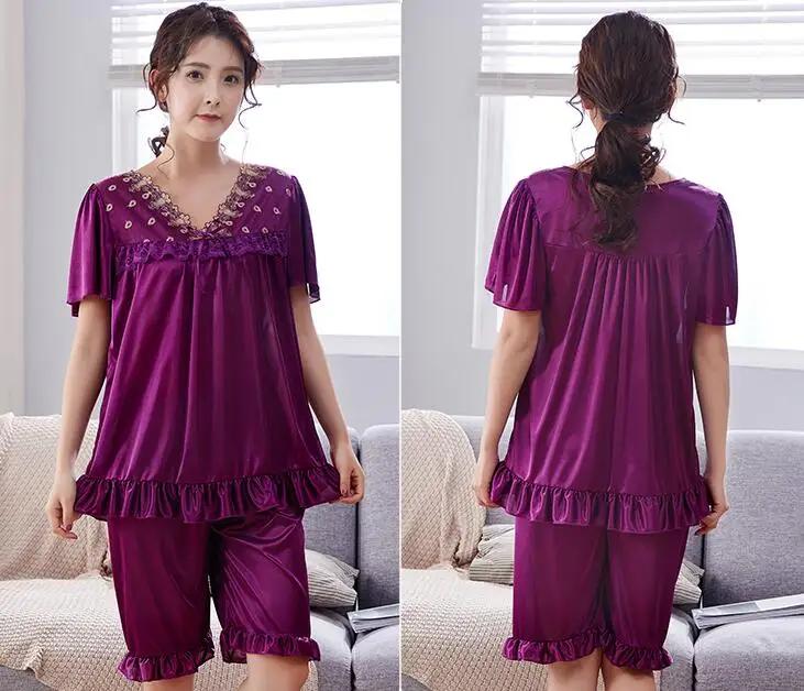 Satin Silk Dress Embroidery Nightgown Lingerie Sexy Women\'s Cloth Oversized 5XL Sleepshirt Summer Lounge Pajama Night Sleepdress